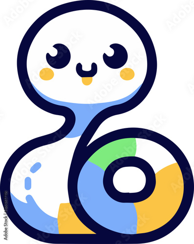Cute cartoon character with a big smile, holding a colorful ring.  Perfect for kids' products, branding, and more!