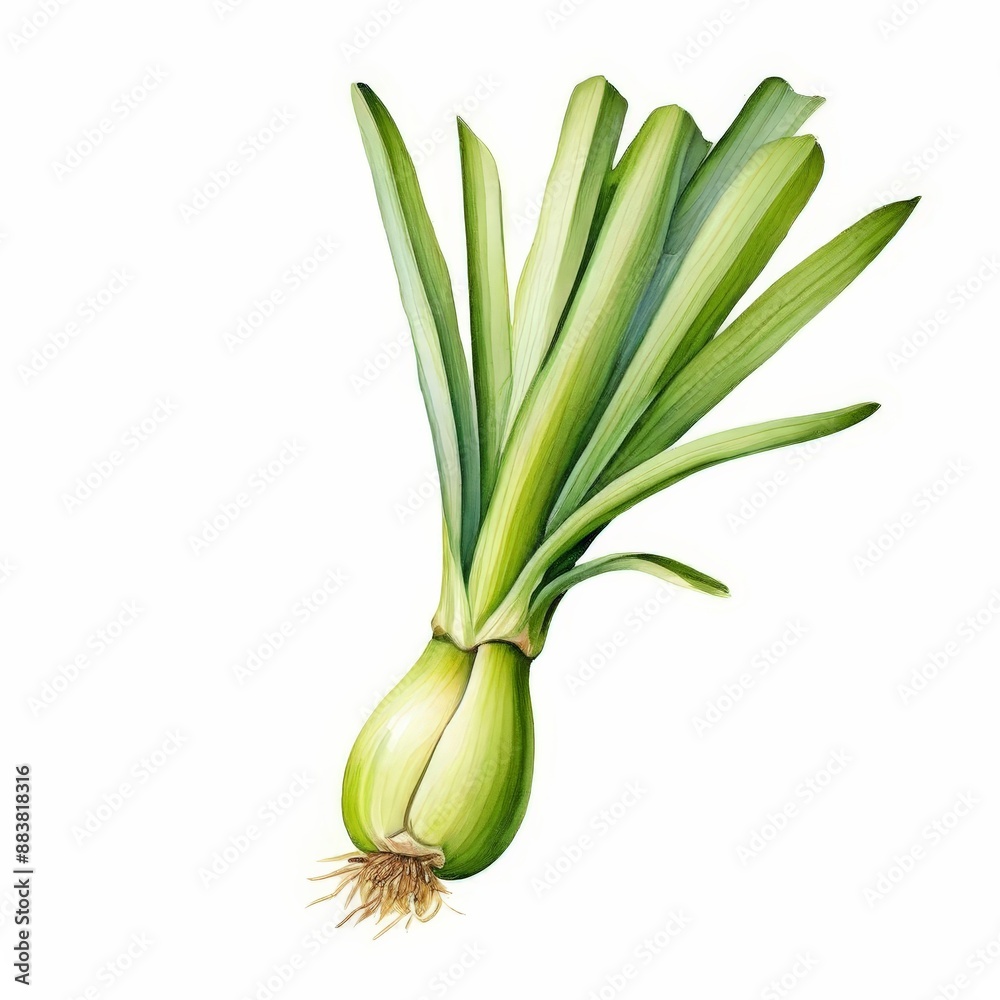 Green onion with roots isolated on white background. Green onion with roots isolated on white background.