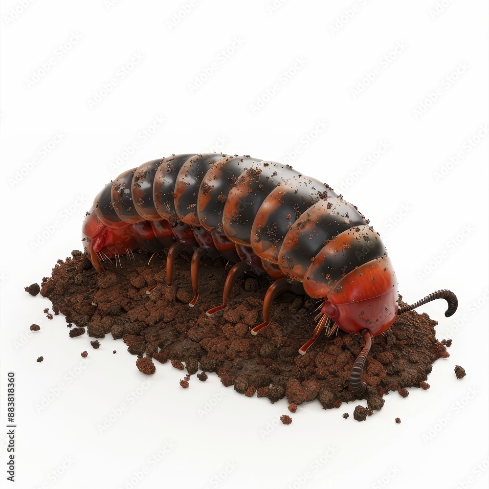 3d Beetle larva in soil isolated on the white background 3d Beetle larva in soil isolated on the white background
