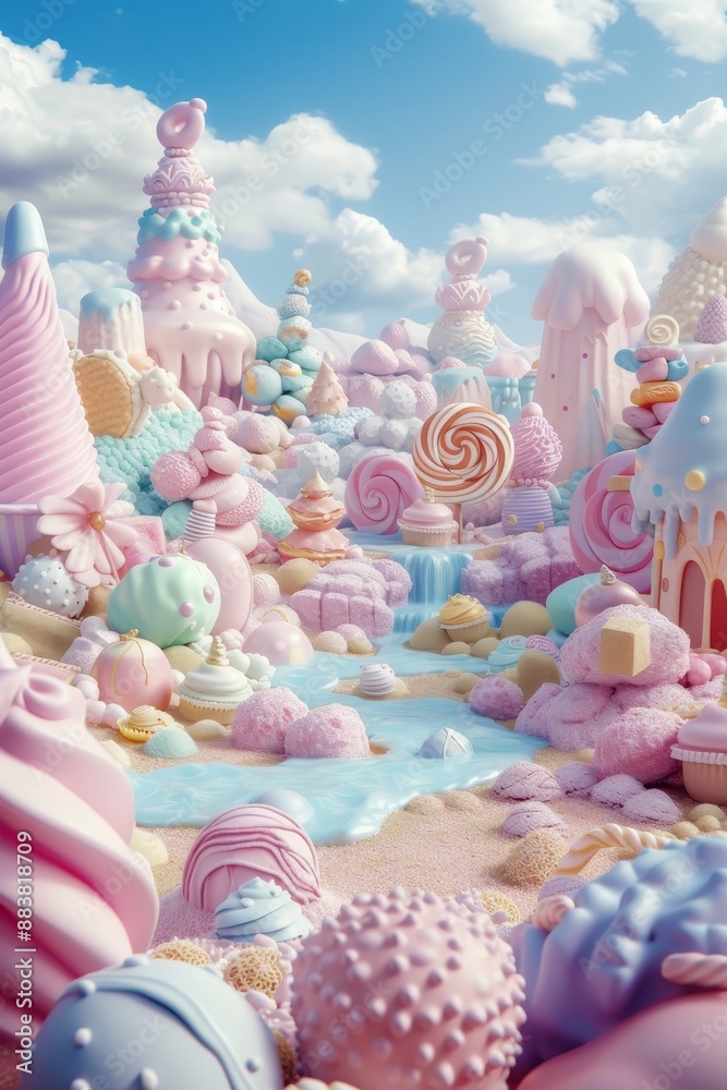 landscape of sweets and confectioneries in pastel colors AI generated illustration landscape of sweets and confectioneries in pastel colors AI generated illustration