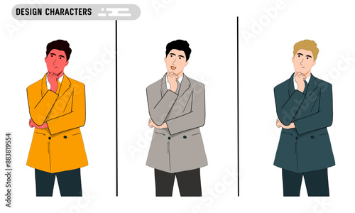 Confused person characters with different styles and colors. Vector illustration 