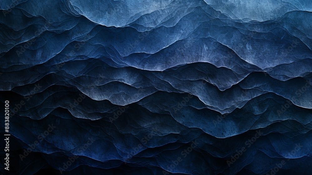 Fototapeta premium A background composed of layered textures in hues from deep blue to darkest black AI generated illustration