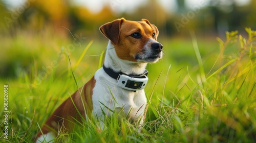 A high-tech pet collar with GPS tracking and health monitoring features