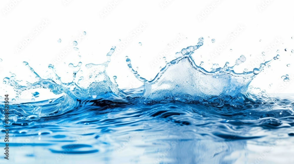 A captivating dance of azure water splash isolated against stark whiteness AI generated illustration A captivating dance of azure water splash isolated against stark whiteness AI generated illustration