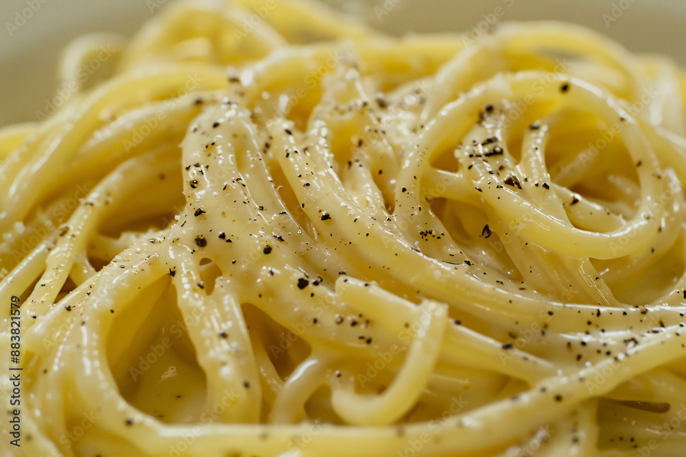 Close-up of Spaghetti Cacio e Pepe. Close-up of Spaghetti Cacio e Pepe.
