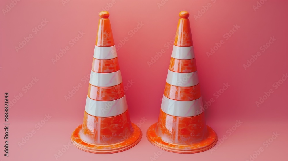 Traffic cones and under construction warning sign,traffic cone 3d rendering on Red background,Roadsafety and prevention of accidents during road construction,Vector cartoon warning sign. Traffic cones and under construction warning sign,traffic cone 3d rendering on Red background,Roadsafety and prevention of accidents during road construction,Vector cartoon warning sign.