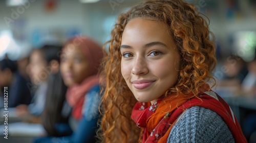 Wallpaper Mural Smiling Student in a Classroom Torontodigital.ca