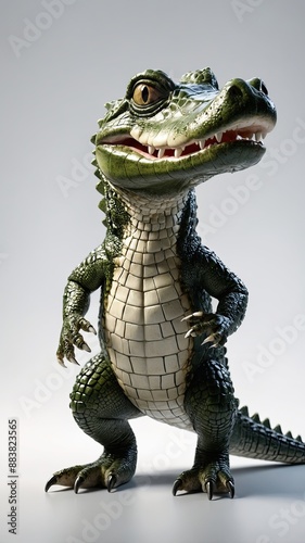 High detail of a cute alligator full body, white solid background