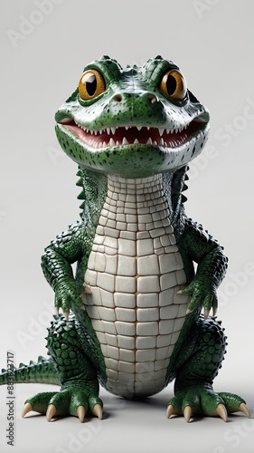 High detail of a cute alligator full body, white solid background