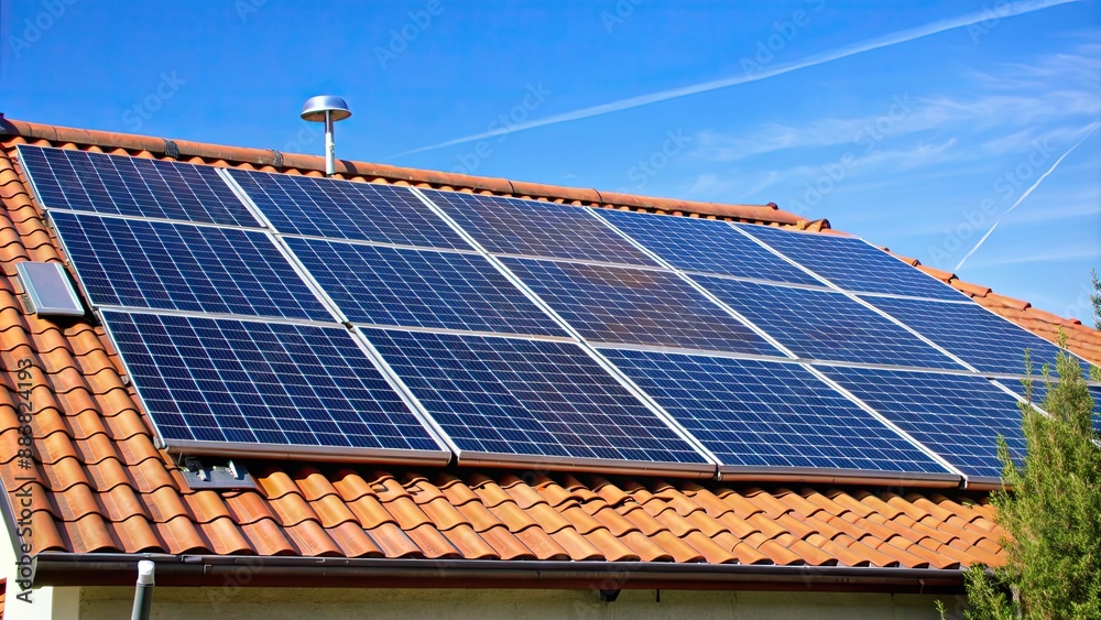 Solar panels installed on a roof , alternative energy, sustainable, renewable, electricity Solar panels installed on a roof , alternative energy, sustainable, renewable, electricity