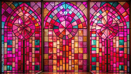 Abstract pink stained glass with vibrant colors, abstract, pink, stained glass,vibrant, colors, geometric, design, glassy
