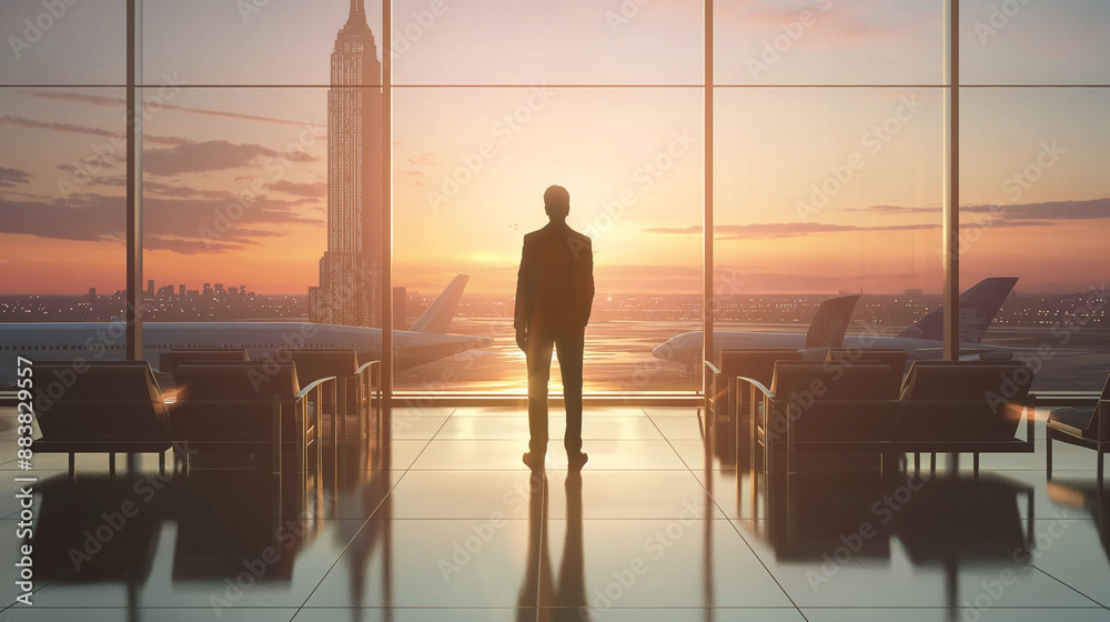 Business Person A professional on a business trip, either in an airport lounge, a hotel room, or in front of an iconic international landmark