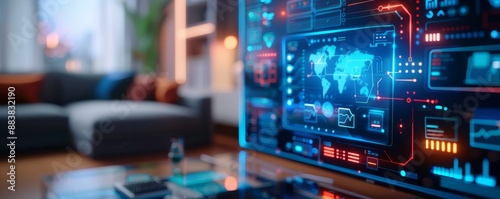 Wallpaper Mural Futuristic Cyber-Physical System in Smart Home Controlling Environment Settings with Digital Interface Focus Torontodigital.ca