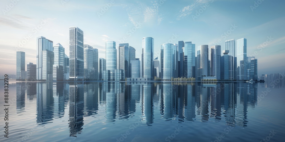 Fototapeta premium Modern City Skyline Reflecting in Water