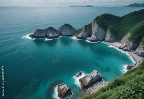 Beautiful beach scenery, high angle view of the sea