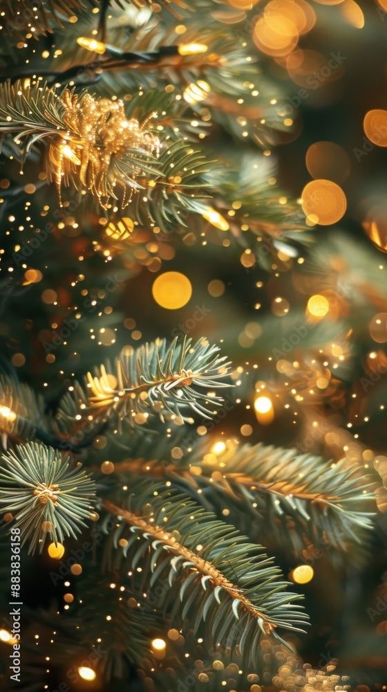 Fototapeta premium Abstract Computer Wallpaper Featuring a Macro Christmas Tree Background, Celebrating Christmas, National Day, and New Year Festive Atmosphere, AI-Generated 4K HD Wallpaper for Holiday Cheer and Season