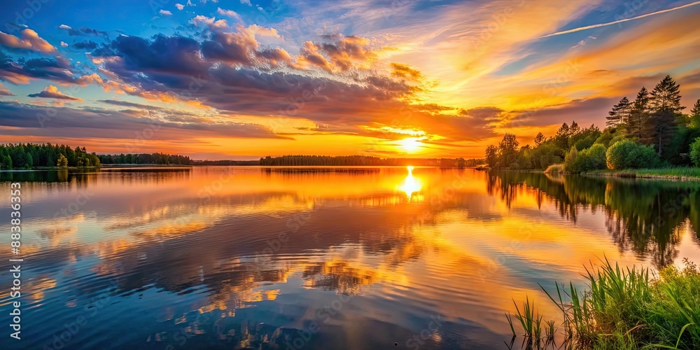 A picturesque sunset casting a warm glow over a tranquil lake , sunset, lake, sky, reflection, water, nature, dusk, evening A picturesque sunset casting a warm glow over a tranquil lake , sunset, lake, sky, reflection, water, nature, dusk, evening