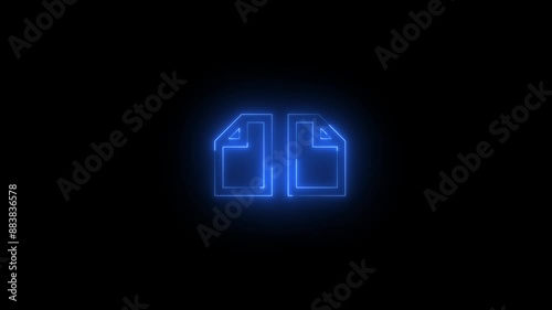 Neon twopage icon blue glowing black background animation photo