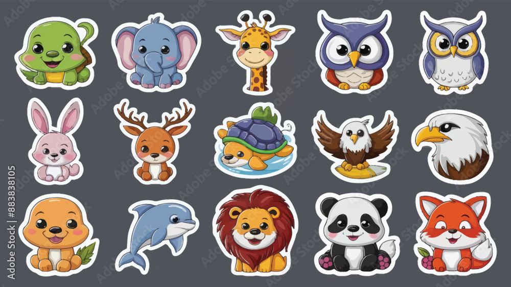a collection of stickers with the wild animals a collection of stickers with the wild animals