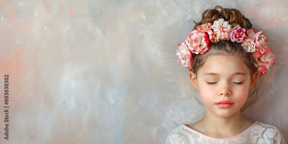 Φωτογραφία Modern abstract oil painting of young girl with flower hair in Impressionism style