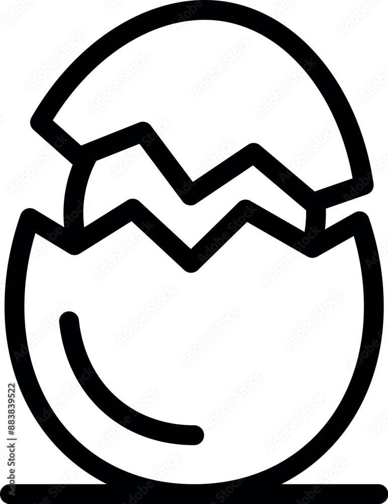 Minimalist line art icon of a broken egg, perfect for representing easter or breakfast themes