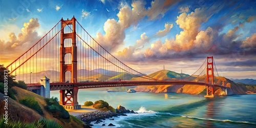 Oil painting of the Golden Gate bridge in San Francisco, California, USA , Golden Gate bridge, San Francisco