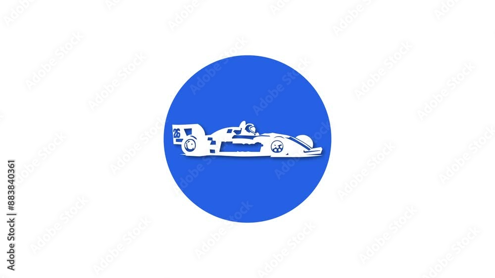 Auto racing icon blue color simple shape circle animation white background
