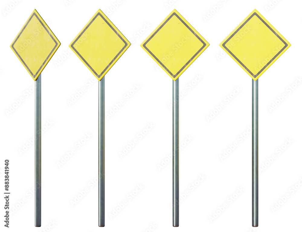 Set of 3d blank yellow road signs with transparent background, 3d render, PNG, blank sign Set of 3d blank yellow road signs with transparent background, 3d render, PNG, blank sign