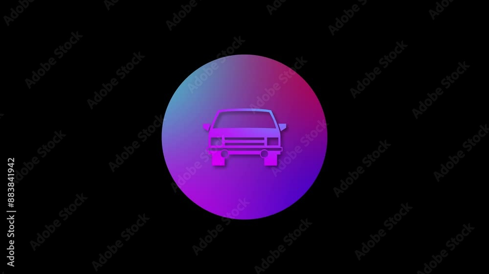Car icon gradient colorful simple shape circle animation black background Car icon gradient colorful simple shape circle animation black background