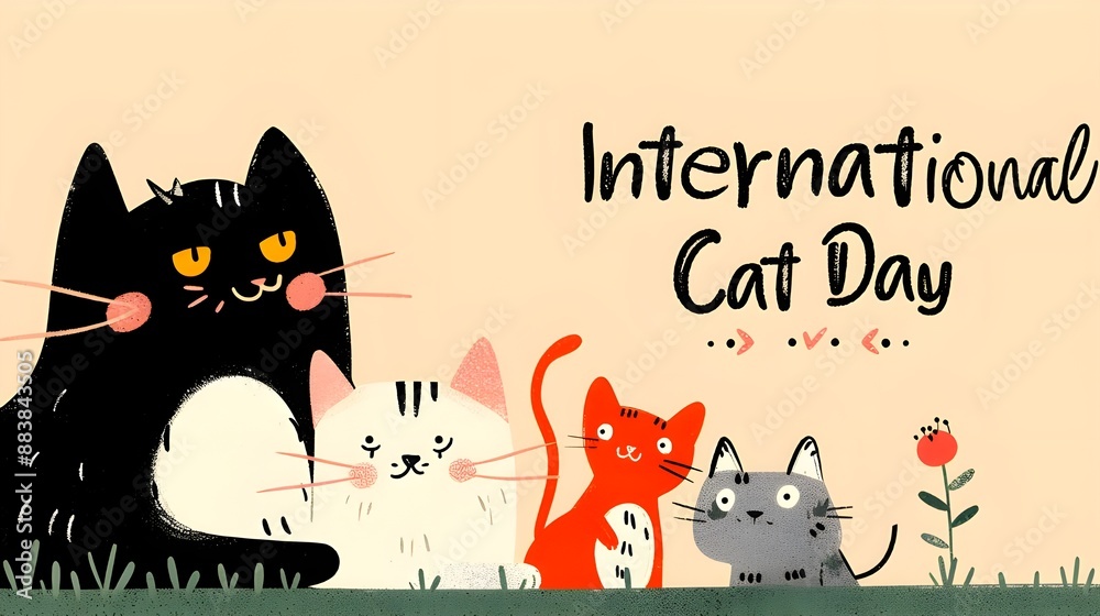 Naklejka premium A banner for international cat day with cats of various breeds and colors