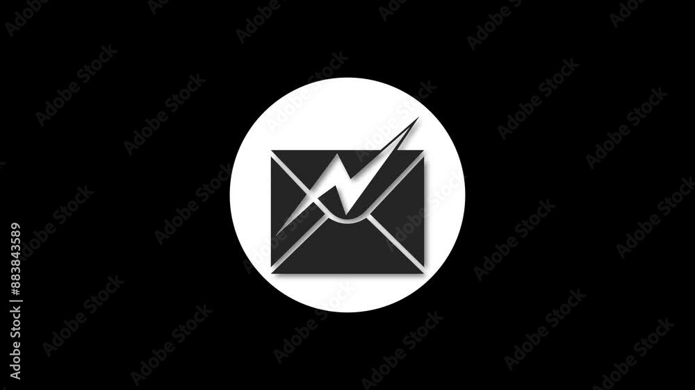 Email icon white color simple shape circle animation black background