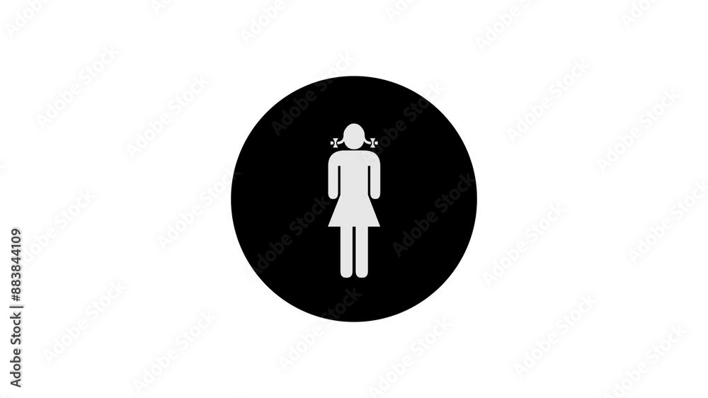 Girl icon black color simple shape circle animation white background Girl icon black color simple shape circle animation white background