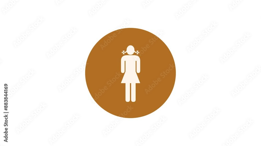 Girl icon brown color simple shape circle animation white background Girl icon brown color simple shape circle animation white background