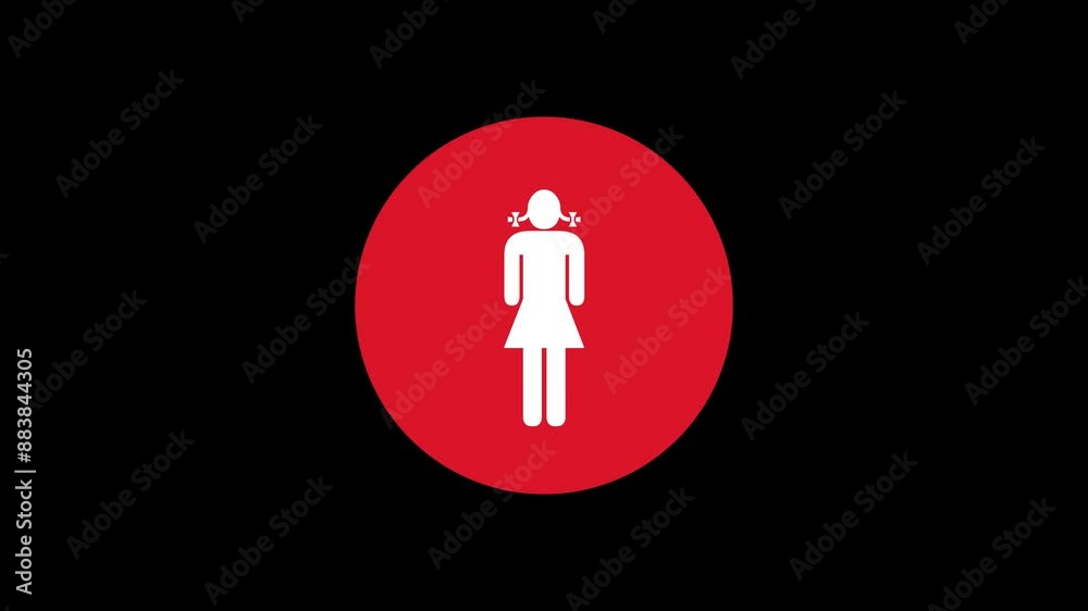 Girl icon red color simple shape circle animation black background Girl icon red color simple shape circle animation black background