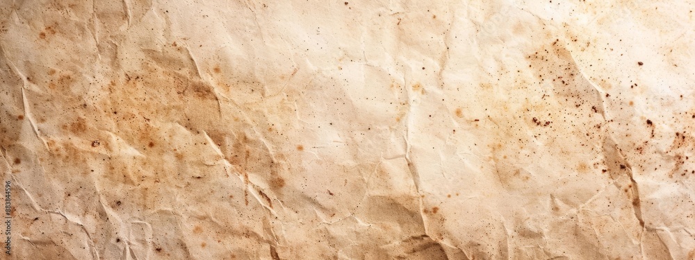 A tight shot of crumpled paper speckled with dirt, adjacent to a wall clock A tight shot of crumpled paper speckled with dirt, adjacent to a wall clock