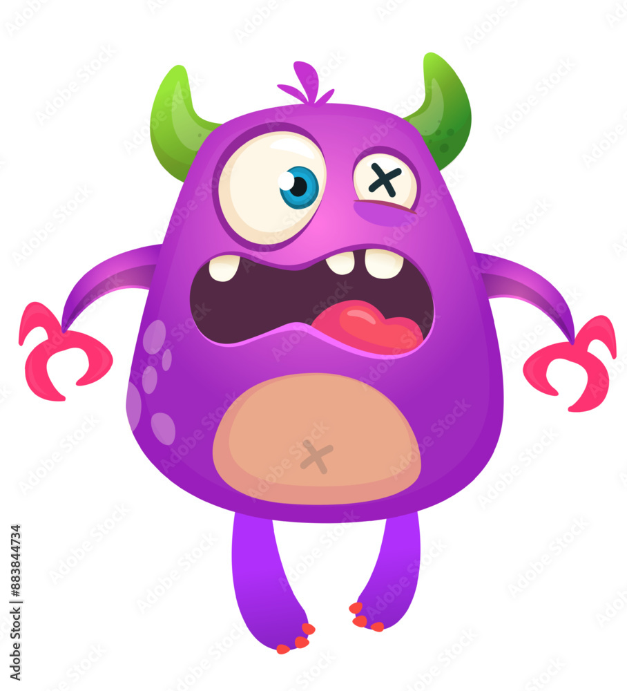 Funny cartoon monster with funny face. Halloween vector illustration. Great for package design or party decoration