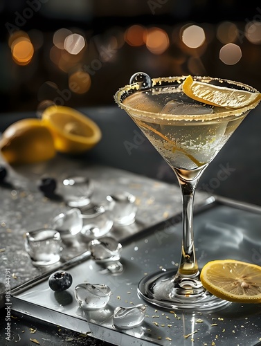 Vibrant Blueberries on a Martini Glass Rim