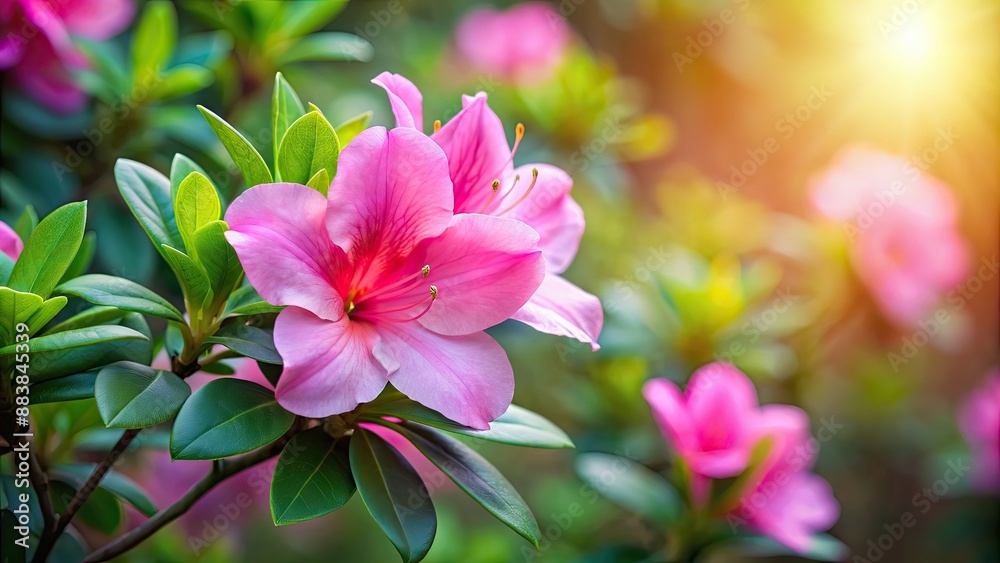 Pink azalea flower with soft petals and green leaves, azalea, pink, flower, soft, petals, green, leaves, nature, vibrant Pink azalea flower with soft petals and green leaves, azalea, pink, flower, soft, petals, green, leaves, nature, vibrant