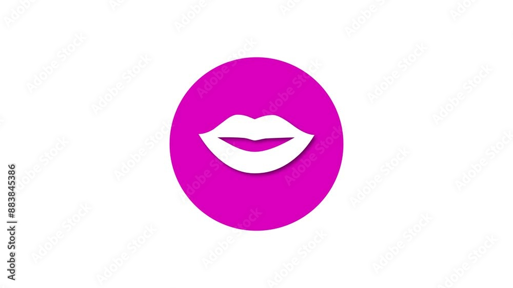 Lip icon pink color simple shape circle animation white background Lip icon pink color simple shape circle animation white background