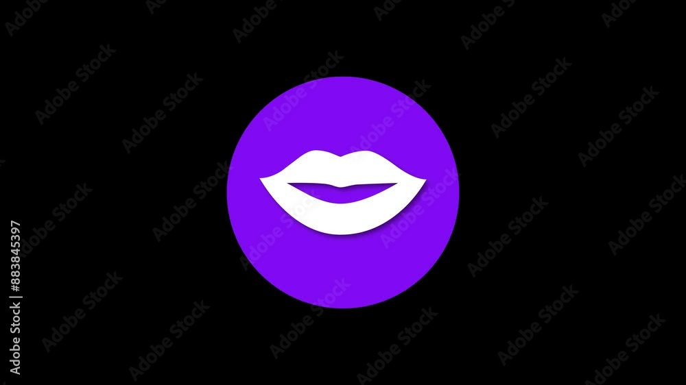 Lip icon purple color simple shape circle animation black background Lip icon purple color simple shape circle animation black background