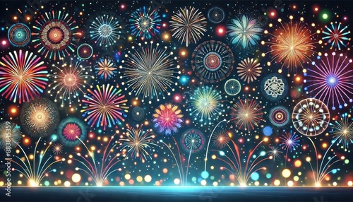 fireworks in the night sky, with a variety of colors and patterns lighting up the darkness