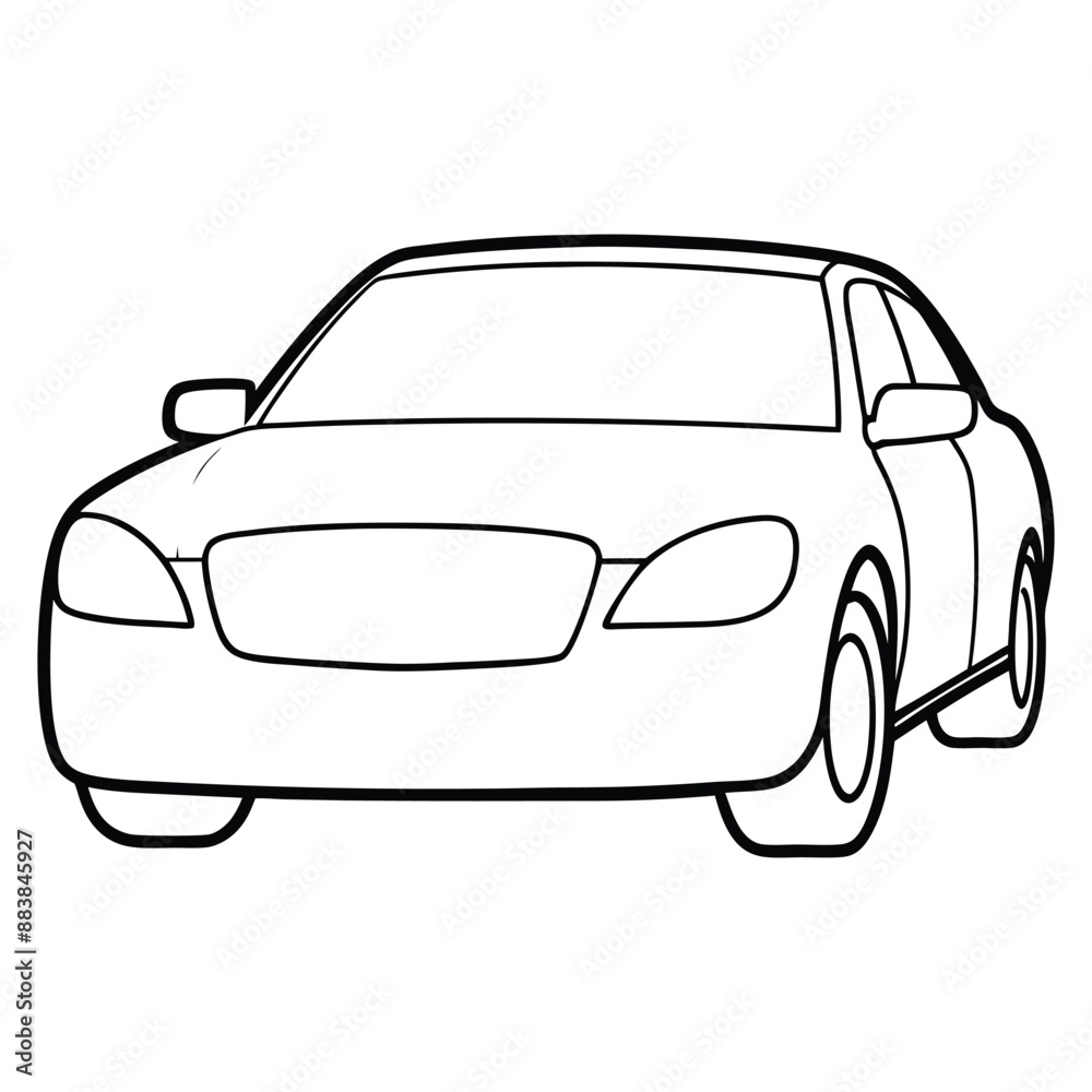 Obraz premium Simple outline drawing of a modern sedan car viewed from the front