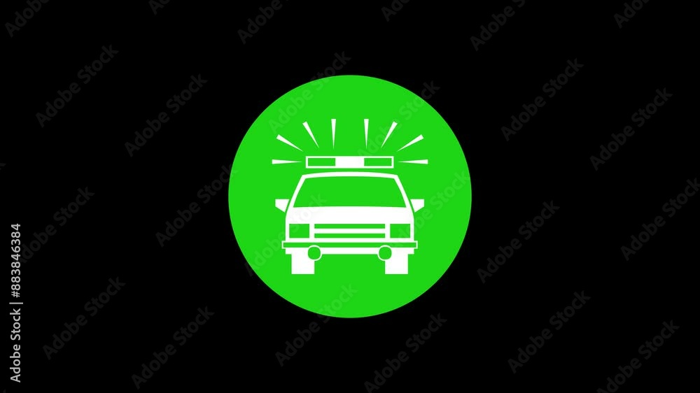 Police car icon green color simple shape circle animation black background Police car icon green color simple shape circle animation black background