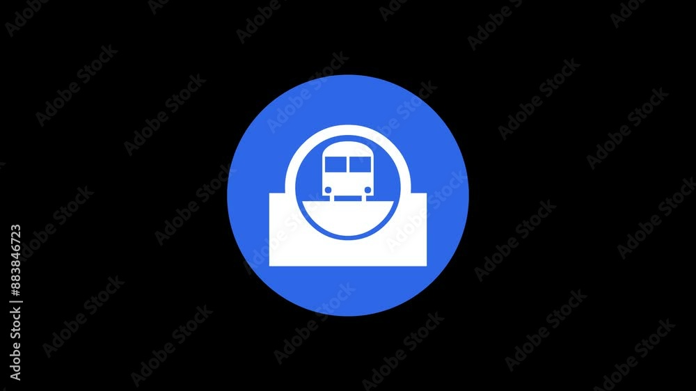 Rapid transit icon blue color simple shape circle animation black background Rapid transit icon blue color simple shape circle animation black background
