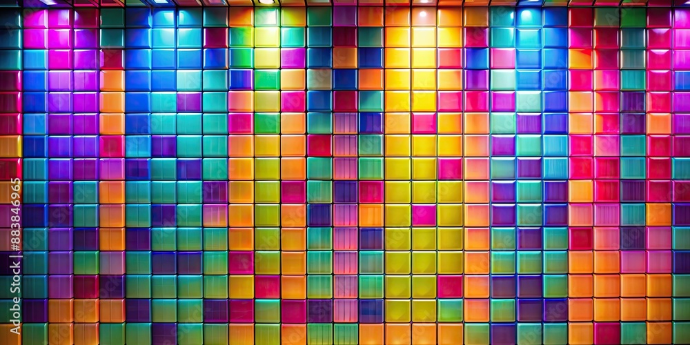 Fototapeta premium A vibrant wall made of neon-colored tiles, neon, colorful, tiles, bright, wall, background, texture, vibrant, pattern