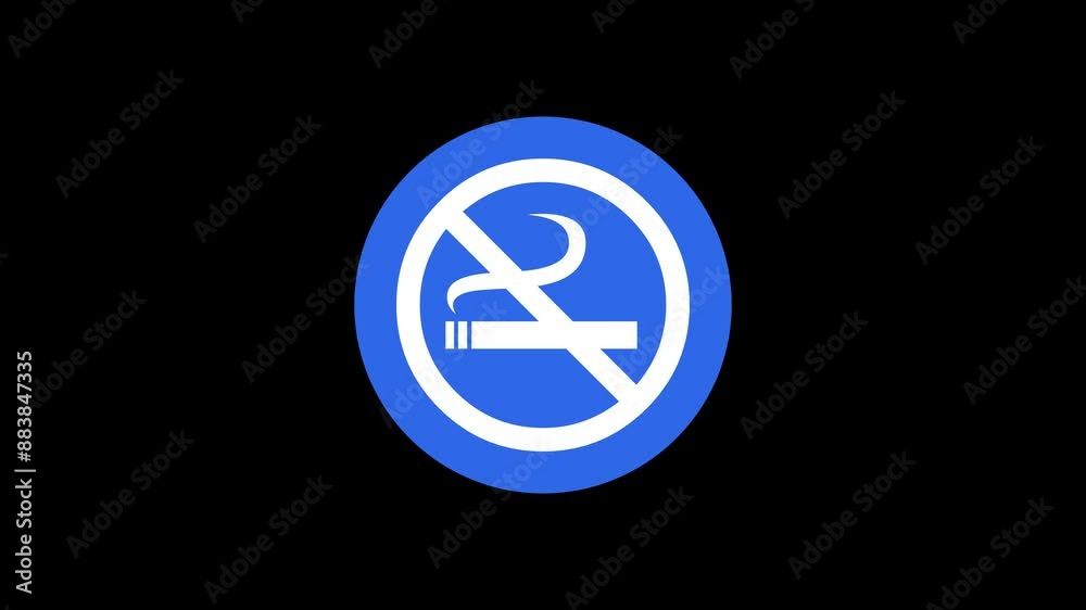 Smoking ban icon blue color simple shape circle animation black background Smoking ban icon blue color simple shape circle animation black background