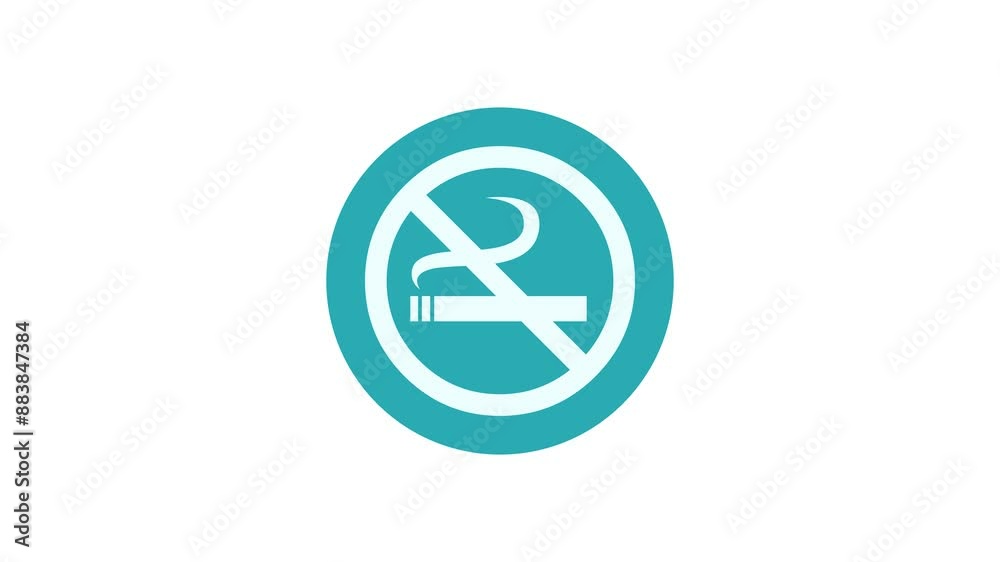 Smoking ban icon cyan color simple shape circle animation white background Smoking ban icon cyan color simple shape circle animation white background