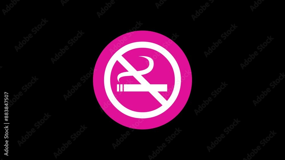 Smoking ban icon pink color simple shape circle animation black background Smoking ban icon pink color simple shape circle animation black background