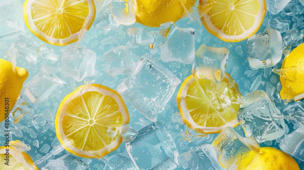 ice blocks lemons background with copy space for text ice blocks lemons background with copy space for text