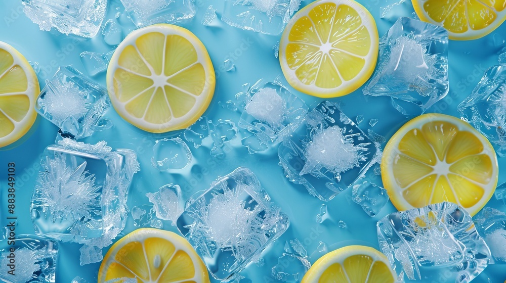 ice blocks lemons background with copy space for text ice blocks lemons background with copy space for text
